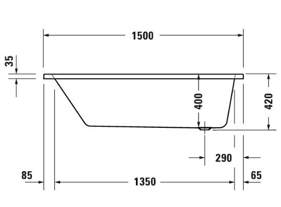 Duravit No.1 badekar t/indbygning - 150 x 70 - 1 rygl&aelig;n