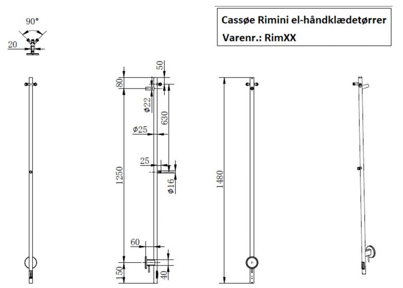Cassøe Rimini håndklædetørrer - Mat sort Cassøe Rimini håndklædetørrer - Mat sort