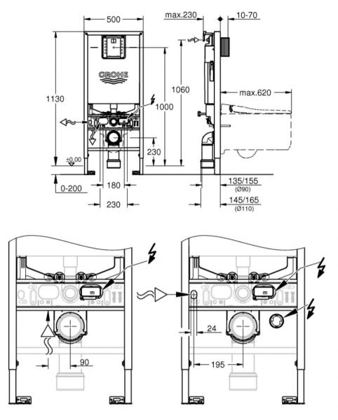 Duravit Me by Starck rimless komplet pakke inkl. SensoWash Slim bidets&aelig;de og Grohe SLX cisterne